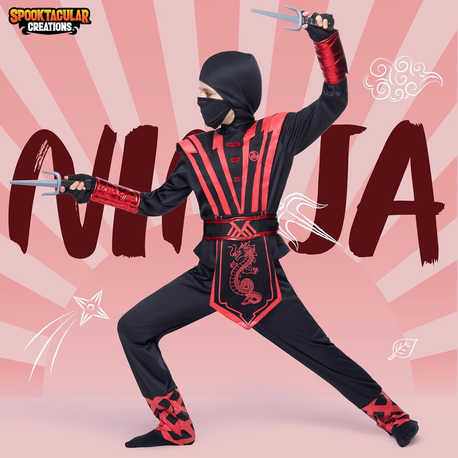 Halloween Ninja Costume for Kids, Boys Ninja Costume, Toddler Ninja Accessories Set for Dressup Party