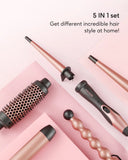 5 in 1 Curling Iron Wand Set, Instant Heating, with 4 Ceramic Barrels and 1 Curling Iron Brush