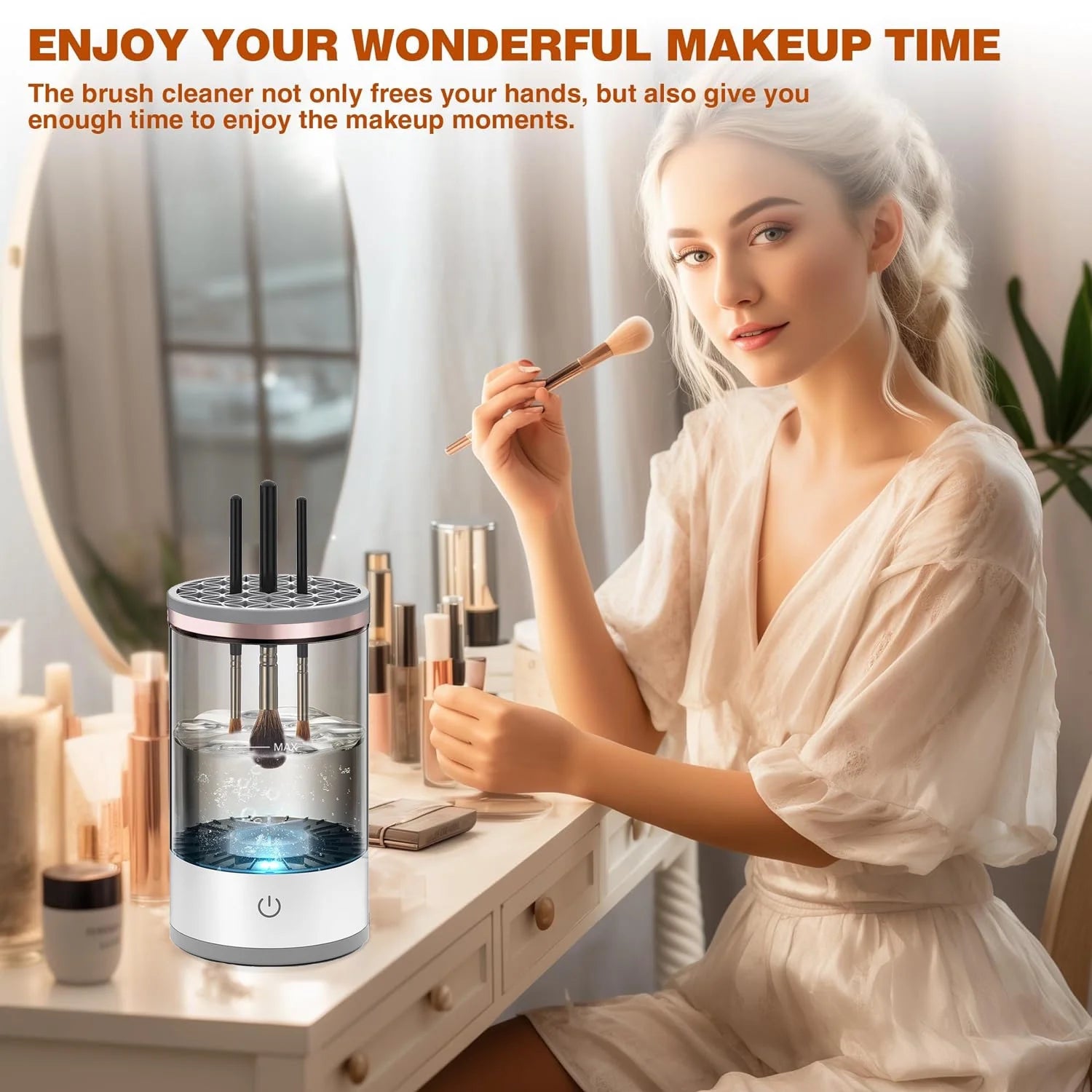 Electric , Cosmetic Brush Cleaner, Automatic Spinning for All Size Makeup Brush, Gift for Women Wife Friend