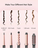 5 in 1 Curling Iron Wand Set, Instant Heating, with 4 Ceramic Barrels and 1 Curling Iron Brush
