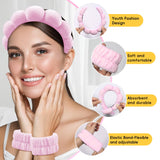 Spa Headband for Washing Face, Cute Skincare Headband and Wristband with Hair Clips Set for Women Girl, Soft-Puffy Velvet Makeup Headbands (Pink)