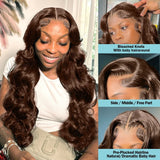 Body Wave Chocolate Brown 13X5 Lace Front Human Hair Wigs For Women Transparent HD Lace Frontal Wig Colored Human Hair Wig