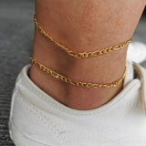 Stainless Steel Chain Anklet for Women Girls Multi-layer Beach Ankle Bracelet Foot Link Chains Adjsutable