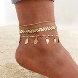 Stainless Steel Chain Anklet for Women Girls Multi-layer Beach Ankle Bracelet Foot Link Chains Adjsutable