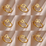 Constellation Rings for Women Cancer Aries Virgo Stainless Steel Ring Gold Color 12 Zodiac Sign Couple Fashion Jewelry anillos