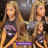 280% Density 4/27 Highlight Ombre Straight Wigs 13x6 360 Lace Front Human Hair Wig Piano Brazilian Hair Baby Hair Wigs 28 38inch