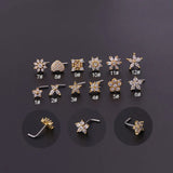 Stainless Steel Small Nose Rings Zircon Flower Heart Nose Stud 20G Body Piercing Jewelry For Women Men Gift