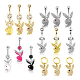 1pc Belly Button Rings Bunny Navel rings Gold color Rabbit Belly Rings for Women Gem stone Pink Bunny Fake Belly Piercing Ring