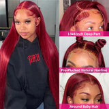 Burgundy 13x6 HD Lace Frontal Human Hair Wigs Straight 99J 13x4 Transparent Lace Front Wig On Sale Clearance Brazilian Colored