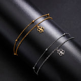 Kkjoy Fashion Cute Stainless Steel Gold Color Four Leaf Clover Shape Pendant Chain Anklet Jewelry Gifts For Friend Wholesale