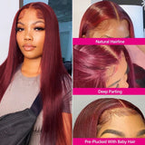 30 Inch 99j Burgundy Glueless Preplucked Human Hair Front Wigs 13x6 Hd Lace Frontal Wig 13x4 Colored Bone Straight Wig For Women