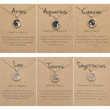 Day And Night Zodiac Sign Necklace For Women 12 Constellation Pendant Beads Chain Choker Female Birthday Jewelry Cardboard Card