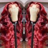 Burgundy 99J 13x6 Body Wave Lace Front Human Hair Wig HD Transparent Lace Frontal Wigs Brazilian Red Colored Remy Wigs for Women