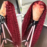 13x4 Deep Wave Frontal Wig 13x6 HD Lace Frontal Human Hair Wigs Colored 30 36 Inch Red Burgundy Curly Lace Front Human Hair Wigs
