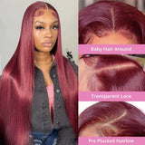 Burgundy Red 13x6 HD Lace Frontal Human Hair Wigs 99J Colored Straight 13x4 Lace Front Glueless Wig For Women 30 34 36 Inch
