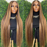 280% Density 4/27 Highlight Ombre Straight Wigs 13x6 360 Lace Front Human Hair Wig Piano Brazilian Hair Baby Hair Wigs 28 38inch