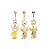 1pc Belly Button Rings Bunny Navel rings Gold color Rabbit Belly Rings for Women Gem stone Pink Bunny Fake Belly Piercing Ring
