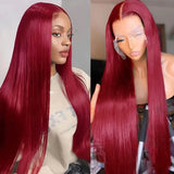 Burgundy 13x6 HD Lace Frontal Human Hair Wigs Straight 99J 13x4 Transparent Lace Front Wig On Sale Clearance Brazilian Colored