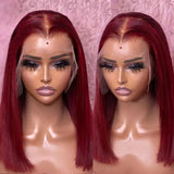 Burgundy HD Transparent Lace Front Human Hair Wigs 99J Red Straight 13x6x1 Lace Front Wig For Women Pre Plucked Highlight Wig
