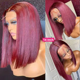 Burgundy HD Transparent Lace Front Human Hair Wigs 99J Red Straight 13x6x1 Lace Front Wig For Women Pre Plucked Highlight Wig