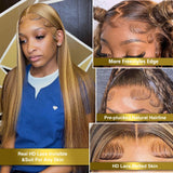 280% Density 4/27 Highlight Ombre Straight Wigs 13x6 360 Lace Front Human Hair Wig Piano Brazilian Hair Baby Hair Wigs 28 38inch