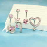 1PCS Pink Crown Belly Button Rings Jewelry Stainless Steel Heart Navel Piercing Barbell Crystal Cute Belly Rings For Women Girls