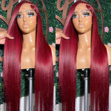 Burgundy Red 13x6 HD Lace Frontal Human Hair Wigs 99J Colored Straight 13x4 Lace Front Glueless Wig For Women 30 34 36 Inch