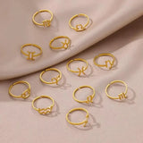 Constellation Rings for Women Cancer Aries Virgo Stainless Steel Ring Gold Color 12 Zodiac Sign Couple Fashion Jewelry anillos