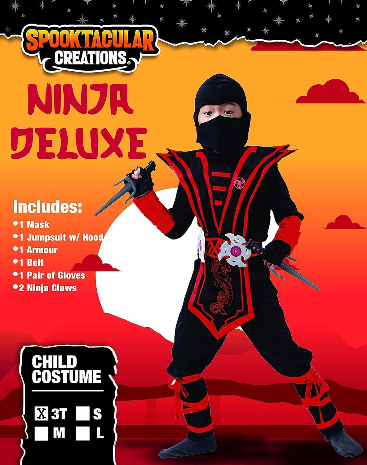 Halloween Ninja Costume for Kids, Boys Ninja Costume, Toddler Ninja Accessories Set for Dressup Party