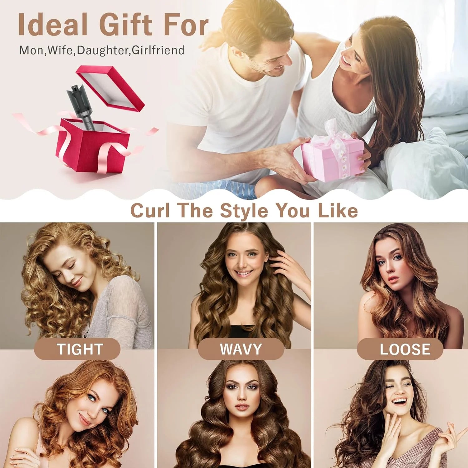 Automatic Curling Iron, Professional Anti-Scald Hair Curler with 4 Temps, 30Min Auto Off, for Waves, Beach Curls