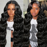 Body Wave Lace Front Wigs Human Hair Pre Plucked 180% Density 13X4 HD Transparent Human Hair Lace Front Wigs for Black Women Glueless 28 Inch Brazilian Virgin Natural Black Wigs with Baby Hair