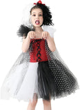 Toddler Dalmatian Costume Girls Dalmatian Cruella Deville Costume Kids Dress up Devilish Cosplay Halloween Dalmation Costume Cape Infant Tutu Skirt Black and White Wigs Baby Birthday Party Outfit 2-3T