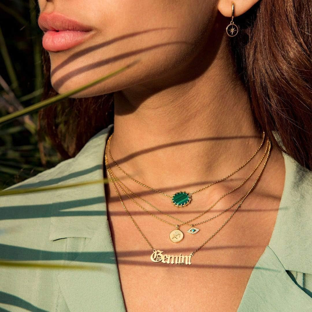 Old English Zodiac Necklace for Women, Horoscope Birth Star Sign Letter Astrology Constellation Necklace Birthday Gift