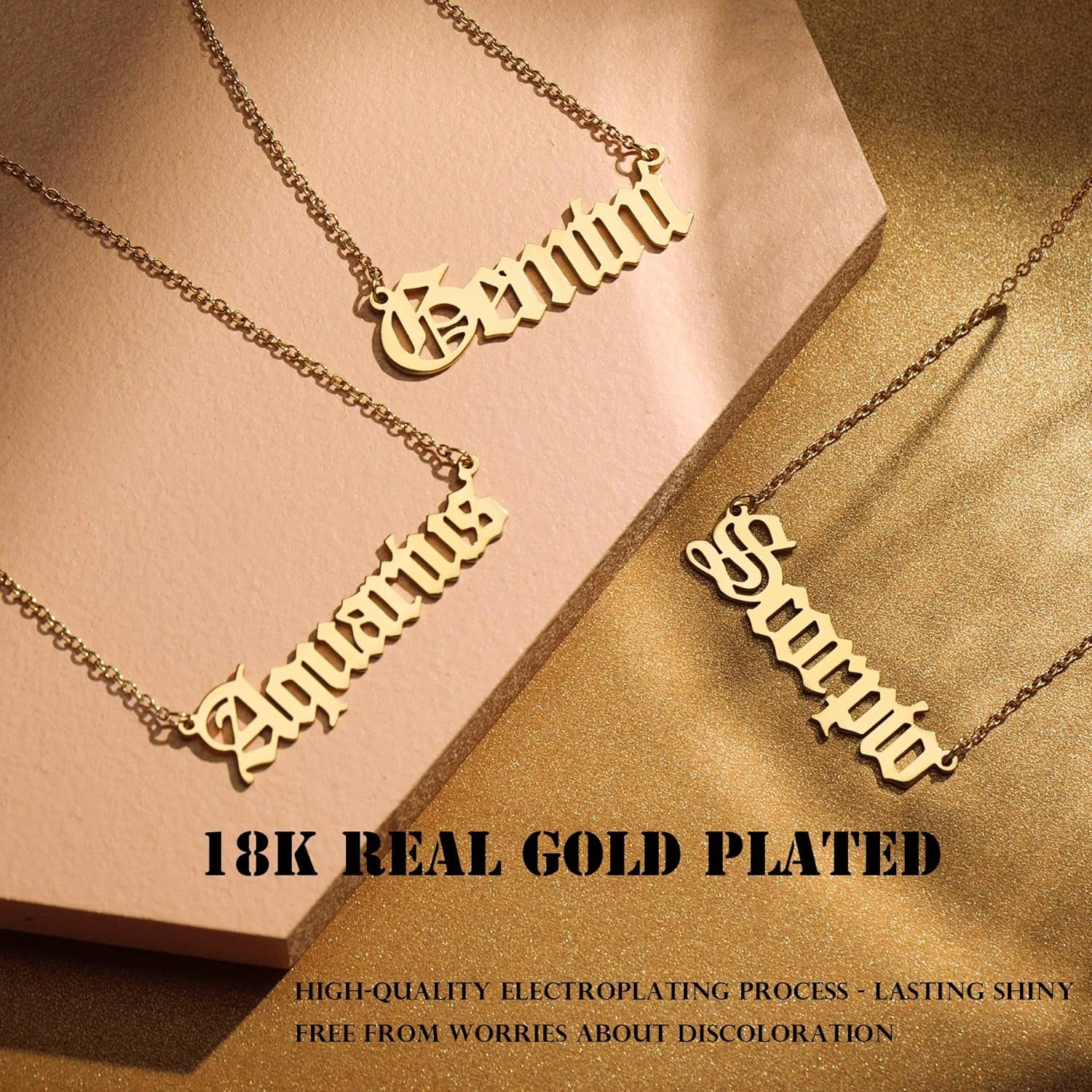 Old English Zodiac Necklace for Women, Horoscope Birth Star Sign Letter Astrology Constellation Necklace Birthday Gift