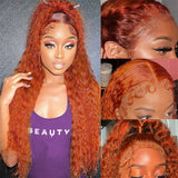 Ginger Orange Deep Wave Lace Frontal Wig Transparent 13x6 Hd Lace Front Human Hair Wigs Curly Hair 13x4 Lace Frontal Wig Colored