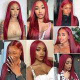 Burgundy 13x6 HD Lace Frontal Human Hair Wigs Straight 99J 13x4 Transparent Lace Front Wig On Sale Clearance Brazilian Colored