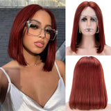 Reddish Brown Bob Wig Lace Front Human Hair Wigs Newmi 13x4 Full Lace Frontal Wigs Short Auburn Wig 33# Color Human Hair Wig