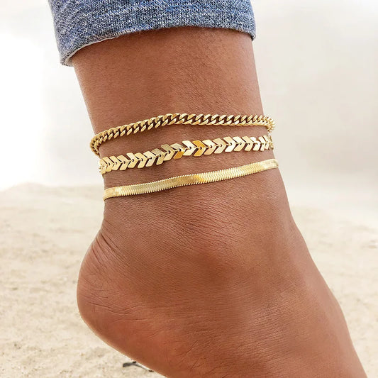 Stainless Steel Chain Anklet  for Women Girls Multi-layer Beach Ankle Bracelet Foot Link Chains Adjsutable