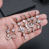 Sexy Dangling Navel Belly Button Ring for Women Girls 14G Heart Butterfly Crystal Belly Piercing Oreja Beach Belly Navel Rings