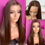 13x4 Chocolate Brown Straight Lace Front Wig 180% Hd Transparent Lace Frontal Wig Pre Plucked Colored Human Hair Wigs For Women