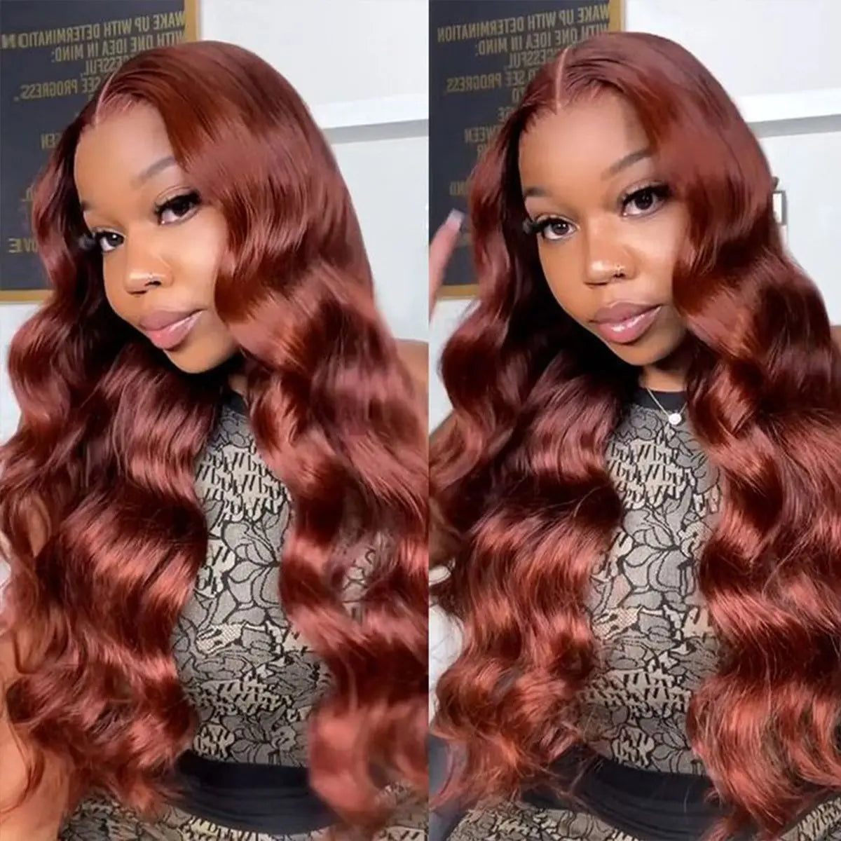 Reddish Brown 13x4 33# Body Wave Human Hair Lace Front Wigs Indian 180% Density Auburn Colored Pre Pucked HD Lace Frontal Wigs