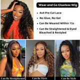 Deep Wave Wear And Go Glueless Lace Frontal Human Hair Wig 4x4 Lace Closure Wig Curly Wave Glueless Human Hair Wig For Women