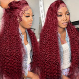 13x4 Deep Wave Frontal Wig 13x6 HD Lace Frontal Human Hair Wigs Colored 30 36 Inch Red Burgundy Curly Lace Front Human Hair Wigs