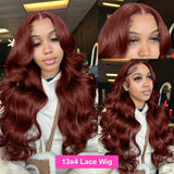 250 Density Reddish Brown Body Wave Lace Front Human Hair Wigs Color Pre Plucked Transparent 13x6 HD Lace Frontal Wig For Women