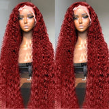 13x4 Deep Wave Frontal Wig 13x6 HD Lace Frontal Human Hair Wigs Colored 30 36 Inch Red Burgundy Curly Lace Front Human Hair Wigs