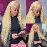 30 Inch 613 Honey Blonde Deep Wave 13x6 Hd  Lace Frontal Wig Glueless Preplucked Curly 13x4 Water Wave Lace Front Human Hair Wig