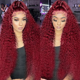 13x4 Deep Wave Frontal Wig 13x6 HD Lace Frontal Human Hair Wigs Colored 30 36 Inch Red Burgundy Curly Lace Front Human Hair Wigs