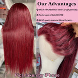 Burgundy 99J Straight hair front lace wig real hair wig 13x4 front lace wig wine red wig transparent lace wig female real hair