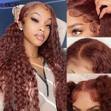 #33 Reddish Brown Lace Front Wigs Human Hair 32 34 Inch Deep Wave 13x6 HD Lace Frontal Wig 250 Density Colored Human Hair Wigs