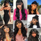 Body Wave Lace Front Wig With Bangs Fringe Human Hair Wig Women Glueless HD Lace Frontal Wig With Bang Bob Wig On Sale Clearance
